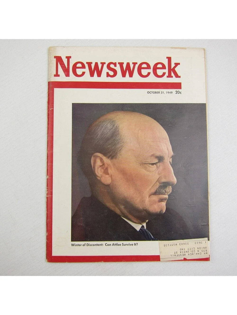 Vintage Prime Minister Clement Attlee UK Cover 1949 Newsweek Magazine October 31